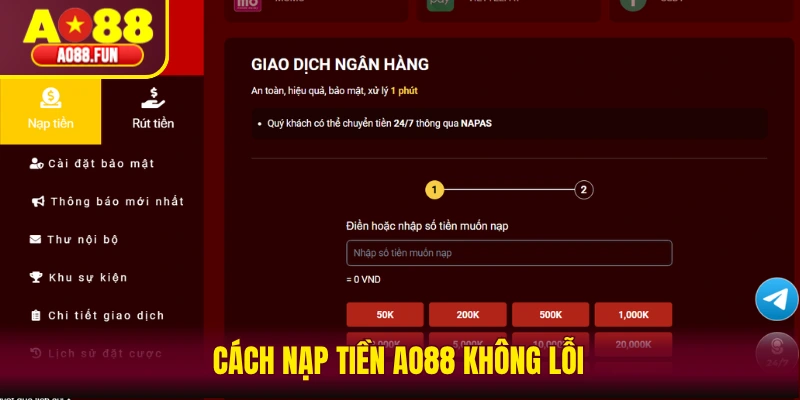 Cách nạp tiền AO88 không lỗi