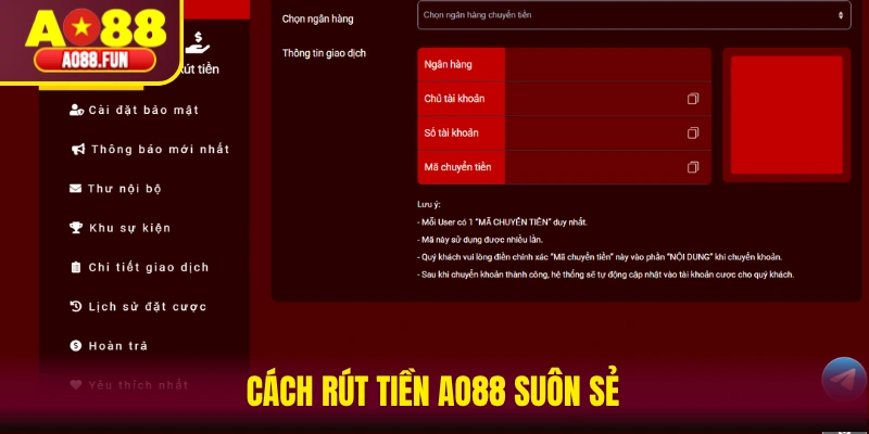Cách rút tiền AO88 suôn sẻ